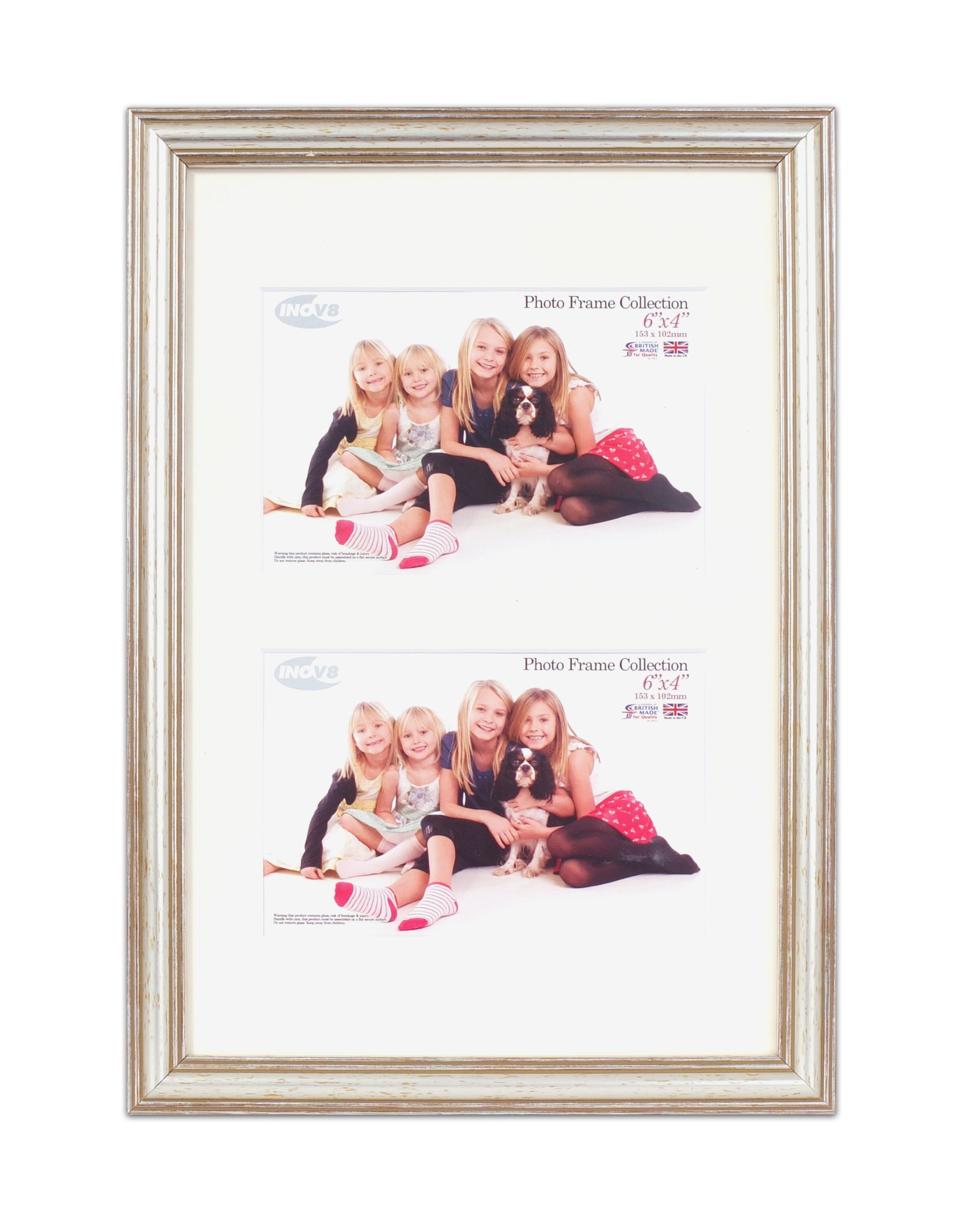 Inov8 British Made Traditional Picture/Photo Frame, 12x8 Dual Aperture with Two 6x4-inch Insets, Silver 600 โ image 1