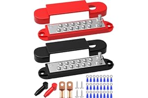 TOZERSIS Power Distribution Block 12V 150A Marine Bus Bar, 12Volt Terminal Block with Cover 1/4" Studs 12 x #8 Screws Terminals Stud Ground Battery Buss Bar for Boat Automotive Solar Wiring (Pair, Red & Black)