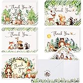 Hunanyume 50 Woodland Thank You Cards, Baby Showers Thank You Cards with Envelopes & Stickers, 4×6 in Assorted Bulk Cute Forest Animals Card for Baby Showers Birthdays Friendsgiving