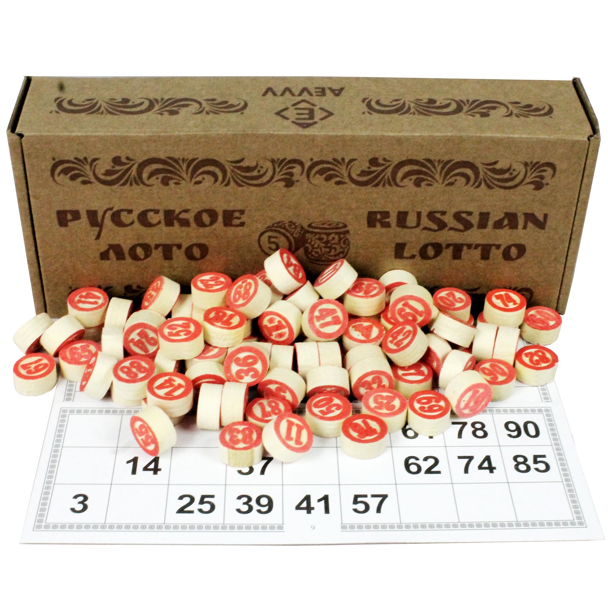 Photo 1 of AEVVV Russian Lotto Board Games - Russian Bingo Games for Family - Tambola Kit of Wood Barrels Bingo Cards Chips - Juego De Loteria Game Rusa - Loto Souvenirs
