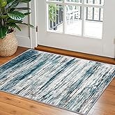 KOZYFLY Modern Abstract Small Area Rugs 2x3, Washable Kitchen Rug Non-Slip Soft Small Bathroom Rug, Blue Striped Entryway Rugs Print Faux Wool Doormat for Bedside Entrance Bedroom Sink