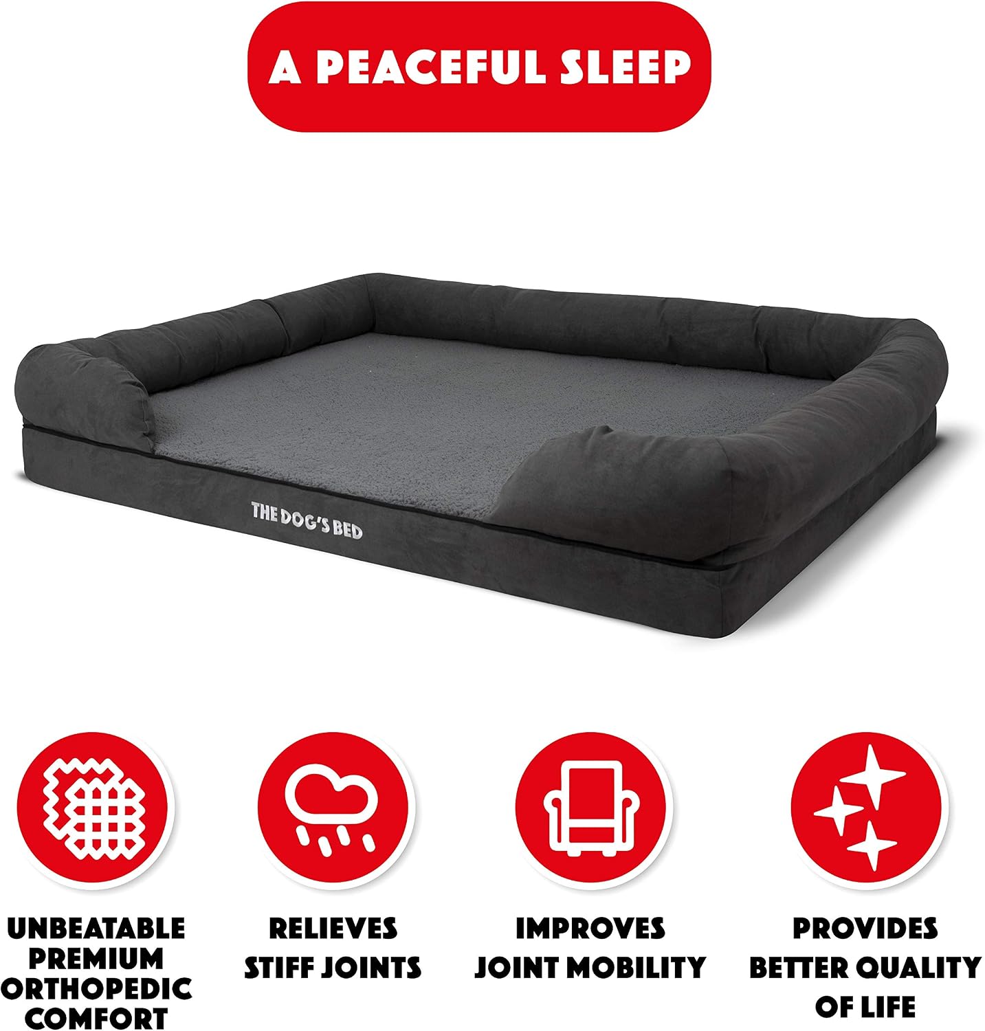 The Dog’s Bed - Orthopaedic Memory Foam Bolster Bed, Grey Plush, XXL, Grey Plush/Suede, XXL Beds - Image 3
