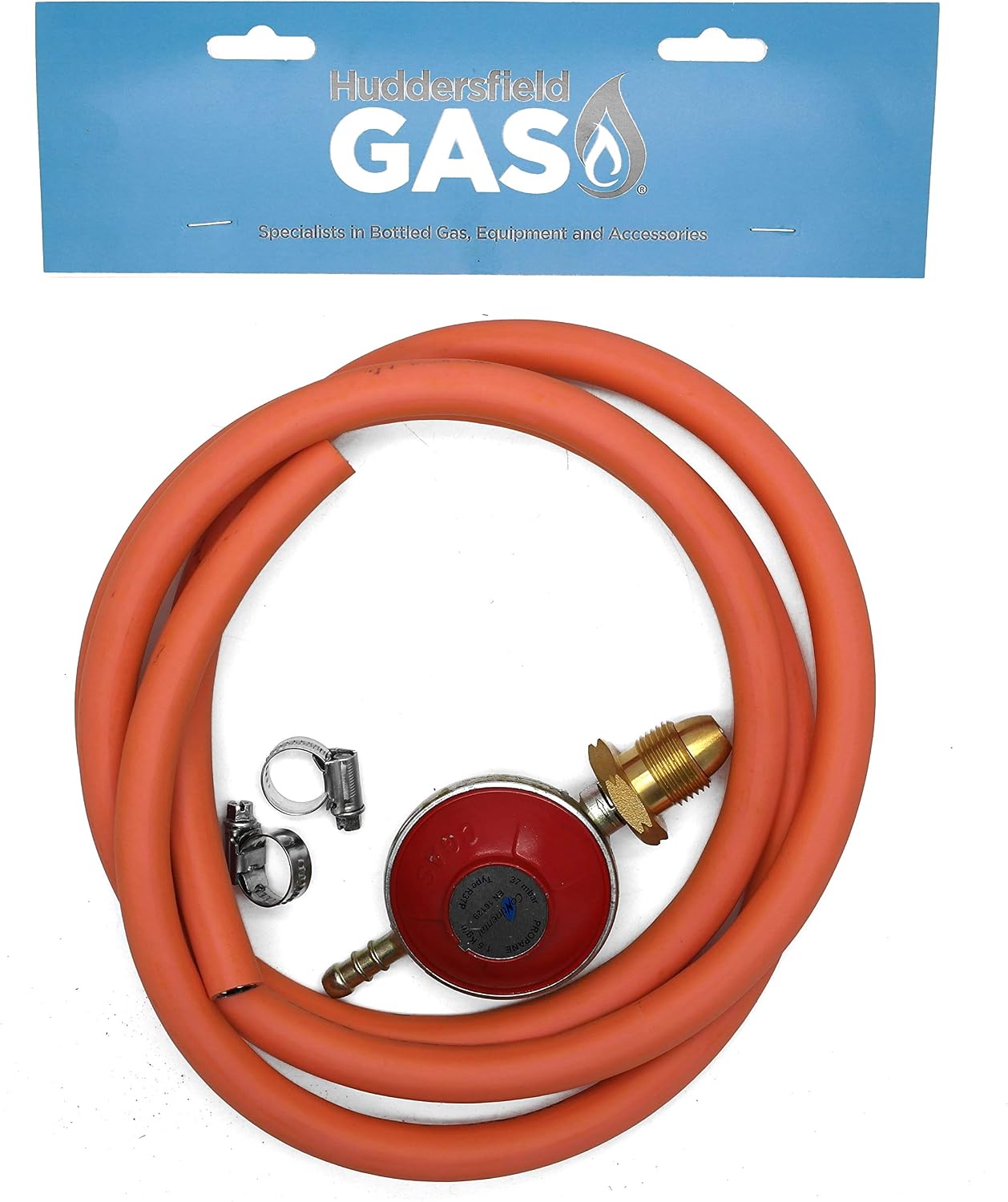 Propane Regulator 2m Hose Kit Fits Calor Gas & Flogas Screw in cylinders, Orange, 200 cm hose, 1.5 kgh regulator