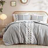 INK+IVY Imani 100% Cotton Duvet Mid Century Modern Design, All Season Comforter Cover Bedding Set, Matching Shams, Full/Queen, Gray Chenille Tufted Accent 3 Piece