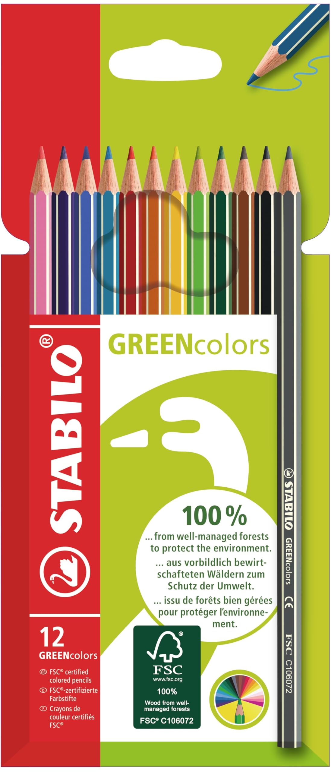 STABILO GREENcolors - FSC Certified Colouring Pencil - Pack of 12 - Assorted Colours