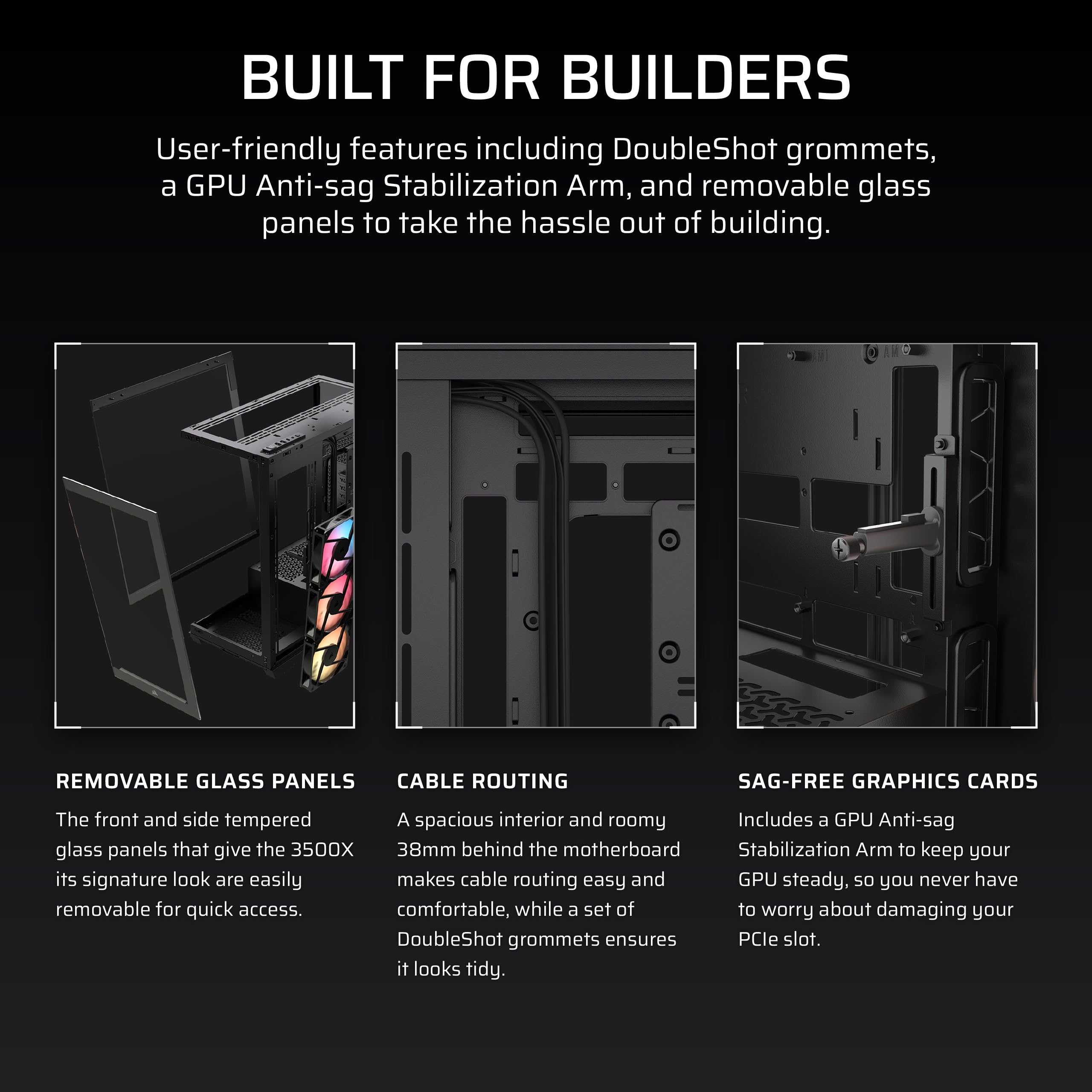 CORSAIR 3500X RS-R ARGB Panoramaglas Mid-Tower-PC-Gehäuse – 3 x RS120-R ARGB-Lüfter Inklusive, Platz für bis zu 10 x 120-mm-Lüfter, Kompatibel mit Motherboards mit Rückseitigem Anschluss – Schwarz 8