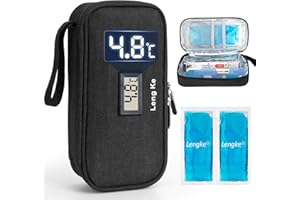 SUNMON Insulin Cooler Travel Case with Temperature Display, Portable Diabetic Medication Cooler for Travel with 2 Ice Pack fo