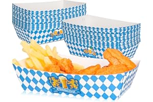 QZYL 30 PCS Oktoberfest Decoration, Oktoberfest Food Trays with 3 Designs, Disposable Beer Gathering Supply, Paper Snack Take Out Food Serving Tray Blue White Checkered Tray Oktoberfest Party Supplies