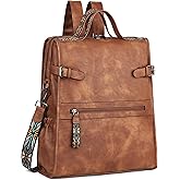 FADEON Leather Laptop Backpack for Women, Designer Ladies Work Travel Computer Backpack with Laptop Compartment Purse Brown
