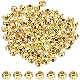 PATIKIL 18K Gold Filled Spacer Beads, 90Pcs 2mm Metal Smooth Round Ball Beads for Bracelet Jewelry Making Necklace DIY