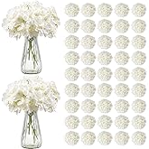 VEVOR Artificial Flowers, 105 pcs Real Looking White Silk Fake Hydrangea Bulk, White Faux Bridal Shower with Stems for DIY Wedding Bouquets, Home Centerpieces Arrangements, Party Tables Decorations