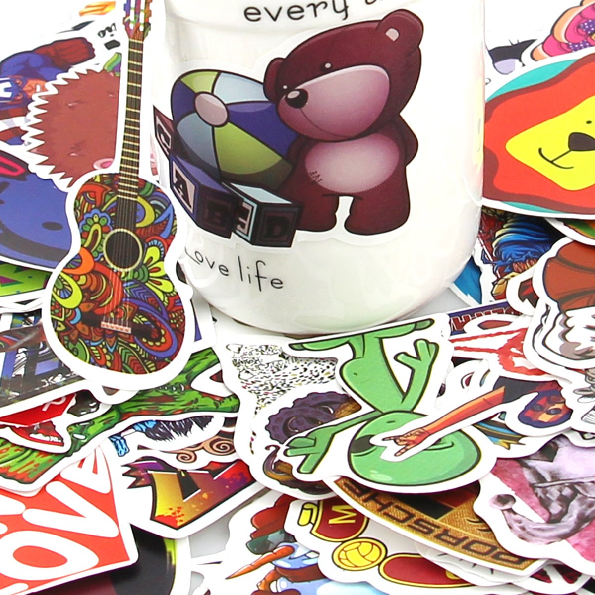 Ndier 200 pcs Graffiti Car Stickers - Motorcycle Bicycle Luggage Decals Stickers for Skateboard Laptop Bumper, Rock and Roll Music Stickers- Random Vintage Retro Pop Art Sticker Pack