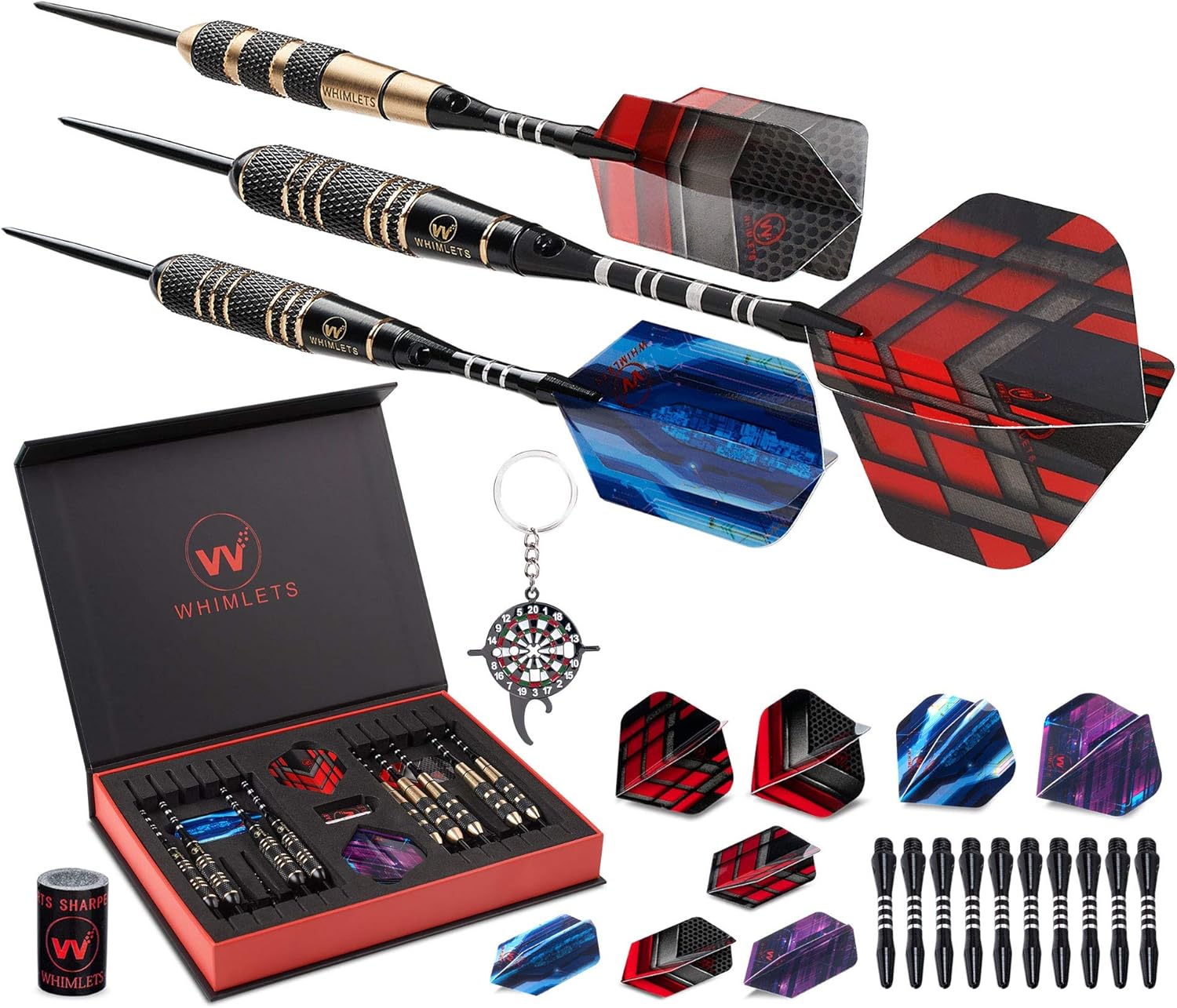 Whimlets Steel Tip Darts Set - Professional Darts Steel Tip for Dartboard with Brass Barrels and Extra Aluminum Shafts, O-Rings, Flights + Dart Tool and Sharpener + Gift Case : Sports & Outdoors