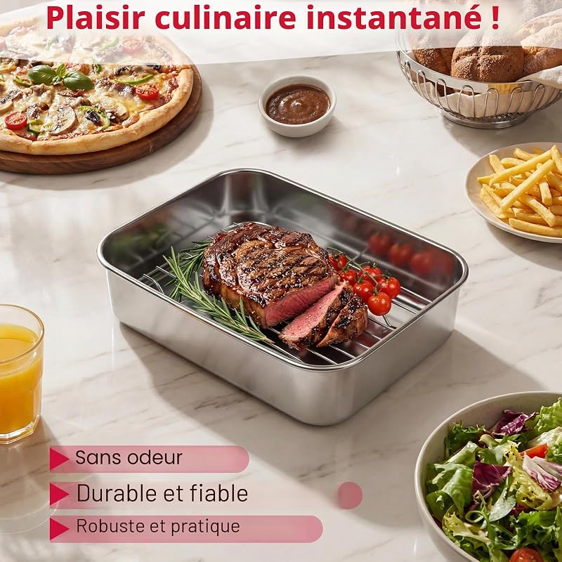 Accessoires air fryer, Compatible avec les modèles Ninja 7,6L/9,5L/10,4L/ AF400EU/AF451EU/AF500EU/DZ400EU,plat à four en acier inoxydable 304, passe au lave-vaisselle
