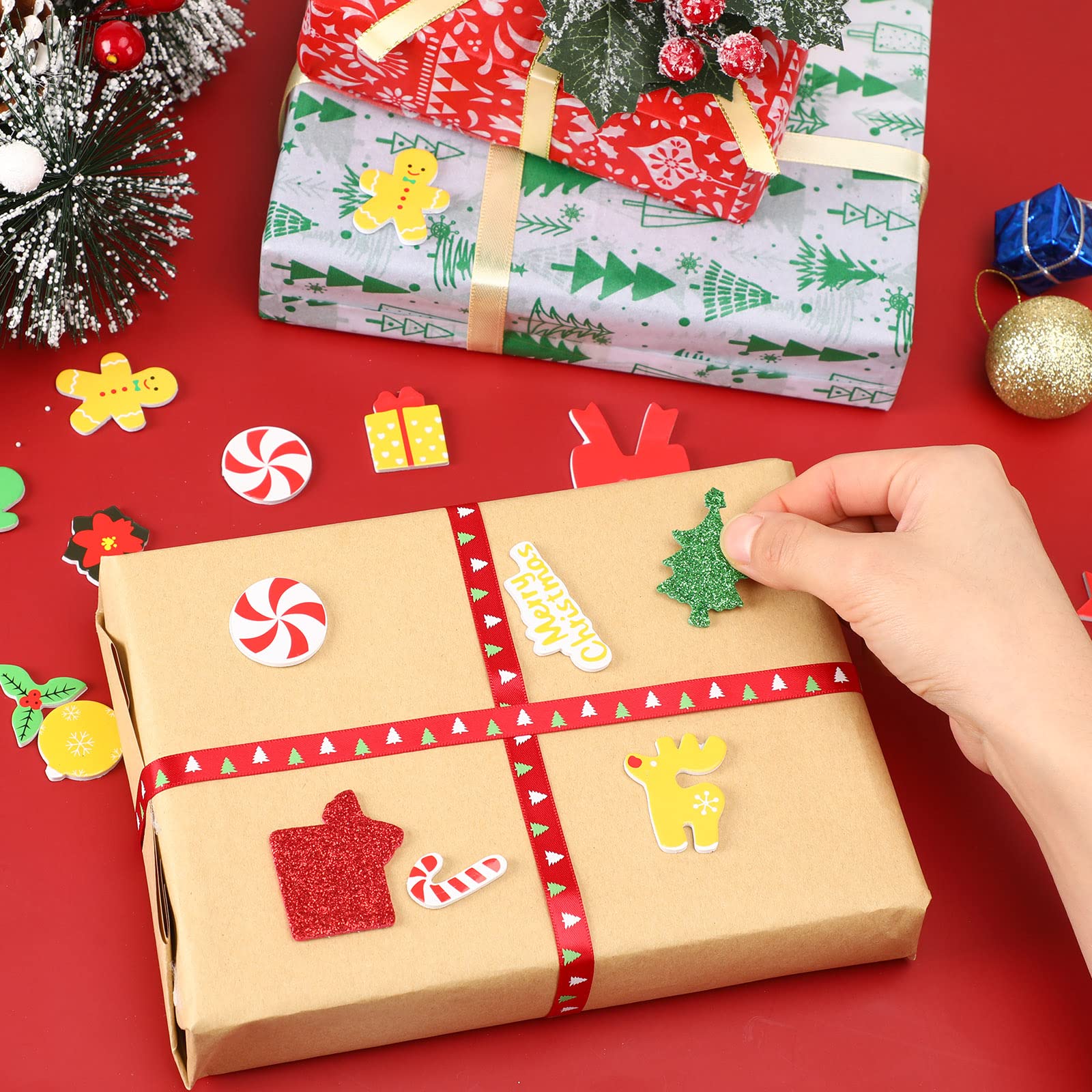 JULBEAR 300 Piece Christmas Foam Stickers - Glitter Self Adhesive Stickers for Crafts, Greeting Cards, Home & Party Decoration (Christmas Style)