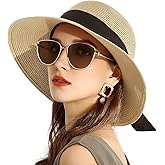SOMALER Womens Straw Sun Hats Wide Brim Foldable Beach Hats UV UPF 50+ Summer Sun Travel Hat for Women