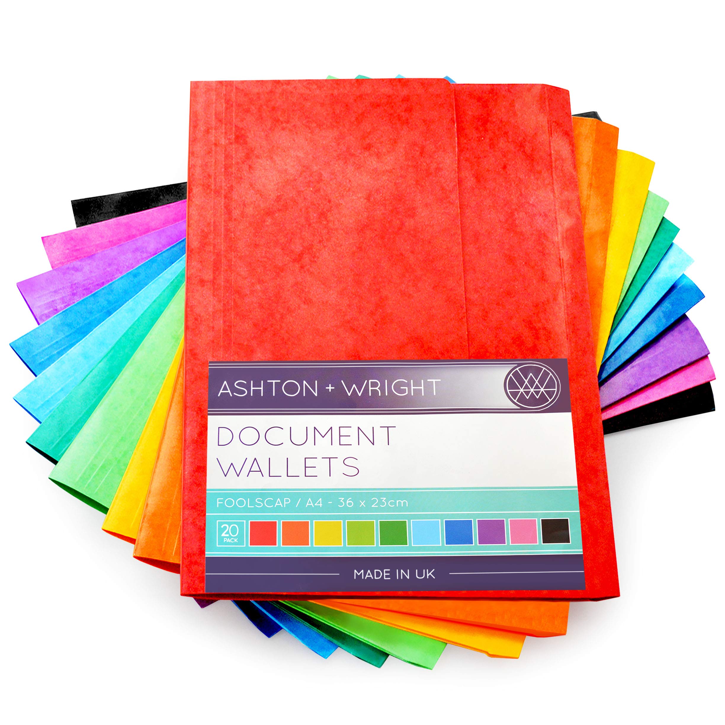 Ashton and Wright Document Wallets - Foolscap A4 - Assorted Colours - Mottled Gloss Cover - Pack of 20