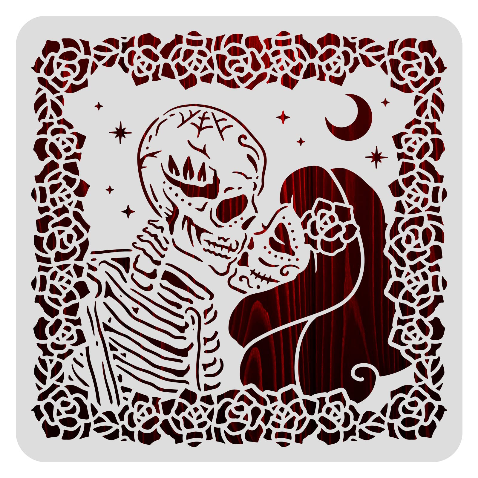 BENECREAT Day of the Dead Sugar Skull Stencil (30x30cm / 11.8x11.8) - Mexican Starry Rose Painting Template for DIY, Crafts & Drawing