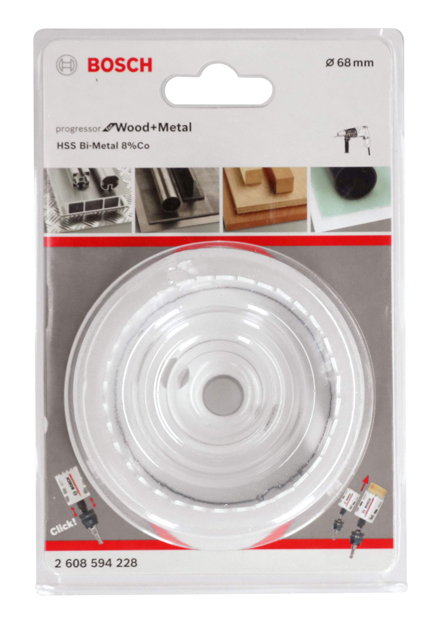 BOSCH Bi-Metal Hole Saw (for Wood and Metals, 8% Cobalt Alloy, Progressive Tooth Design, Ø 68 mm, Accessory Drills)