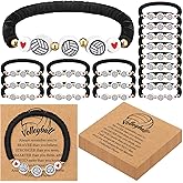 Ecation 20 Set Volleyball Team Gift Bracelets Bead Ball Bracelet Bulk Adjustable Charm Bracelets with Inspirational Card Sport Party Favor Charms for Volleyball Team Players