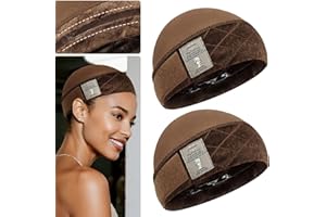 MYKURS Wig Grip Cap with Silicone Strip Non Slip, 2-in-1 Soft Wig Caps to Hold Wig in Place, Brown 2 PCS