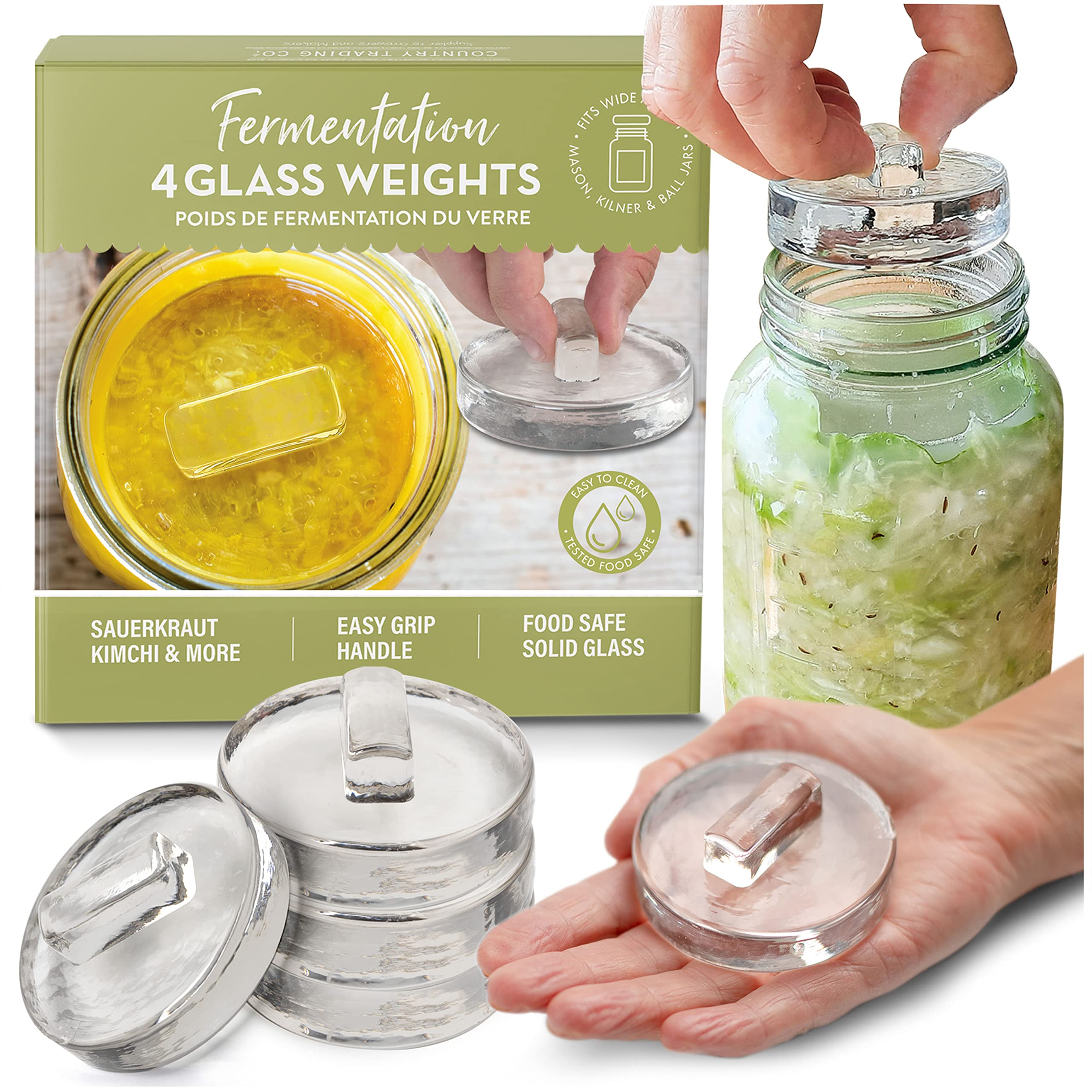 Glass Fermentation Weights for Fermentation with Easy Lift Handles, Set of 4