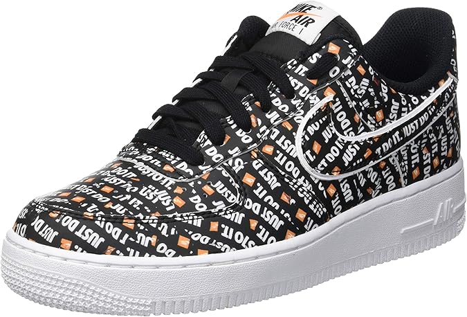 Nike Air Force 1 '07 LV8 (Just Do It), Black/Total Orange-white, 5.5 M US Big Kid / 5.5 M US 