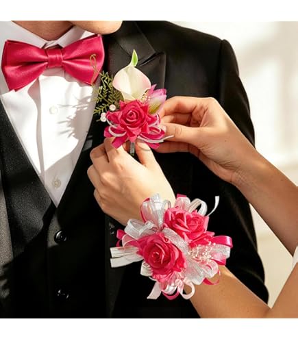 Amazon.com: Abbie Home Prom Corsage Boutonniere Set Fuchsia Orchid Rose  Lily Pin Wrist Hand Dress Suit Flower for Wedding Party (Fuchsia) : Home &  Kitchen