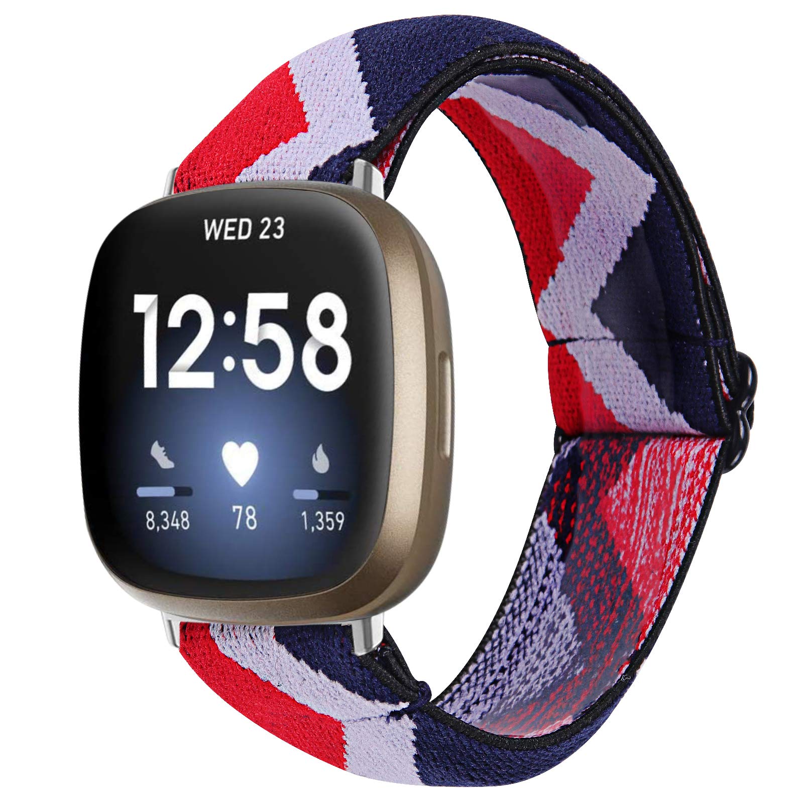 TRISTRAPS Nylon Watch Strap Compatible with Fitbit Versa 3/Sense Strap,Soft Elastic Breathable Replacement Sport Wristbands for Men/Women,18 Colours for Chosen (Blue+white+red stripes)