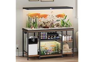MAHANCRIS 55-75 Gallon Fish Tank Stand with Power Outlet, 3-Tier Metal Frame Aquarium Stand, Heavy Duty Reptile Terrarium Tank Stand, 52.0"L x 19.7"W x 29.9"H, 800 LBS Capacity, Rustic Brown FTHR55E01