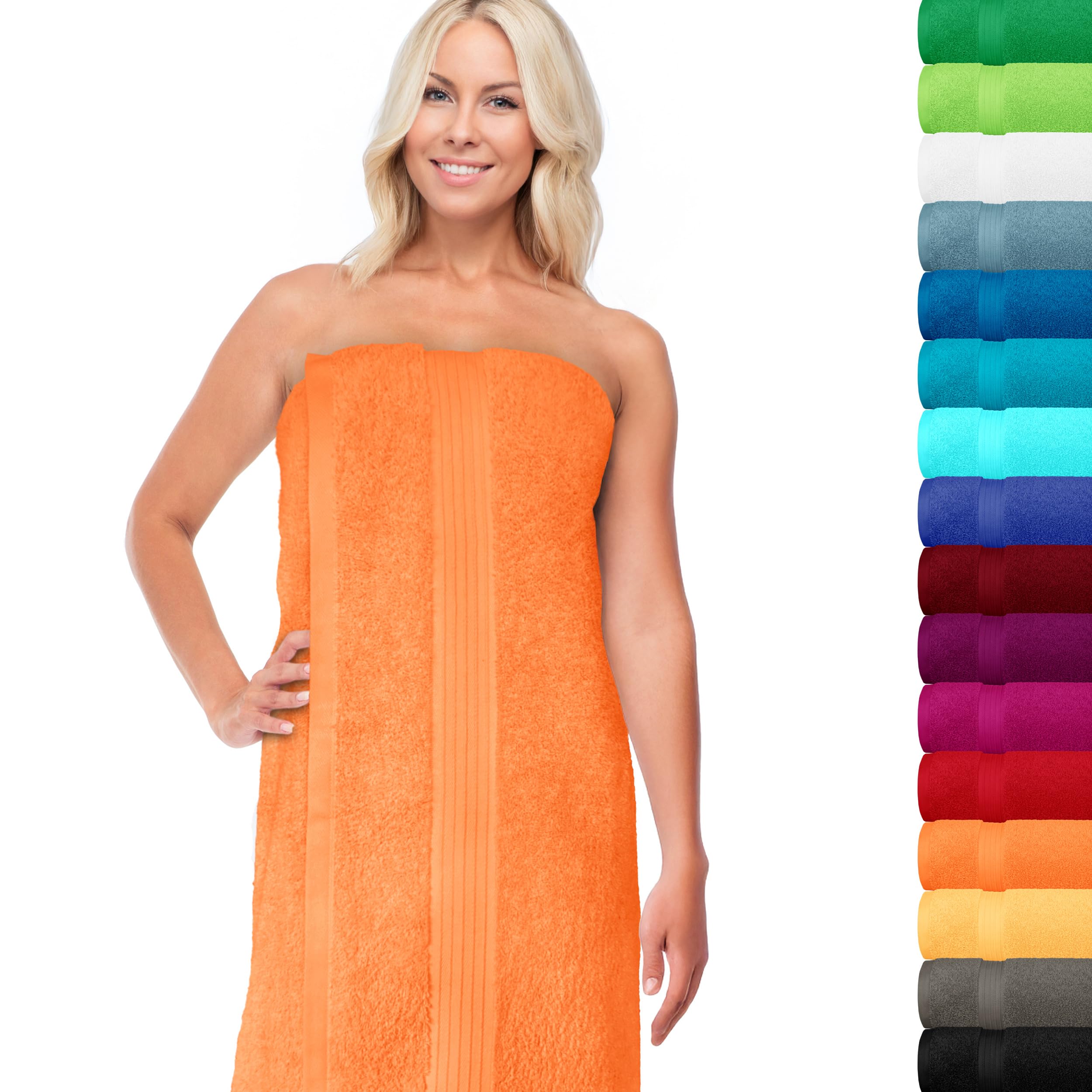 Lashuma® Towel Series – Available in 16 Colours and 6 SizesFace Cloth/Guest Towel/Hand Towel, Bath Towel, Shower Towel/Sauna Towel, 100% Cotton, Orange, 70 x 200 cm