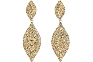 Flyonce Clip On Earrings for Women, Glitter Rhinestone Crystal Wedding Bridal Clip-on Drop Dangle Earring for Non Pierced Ears