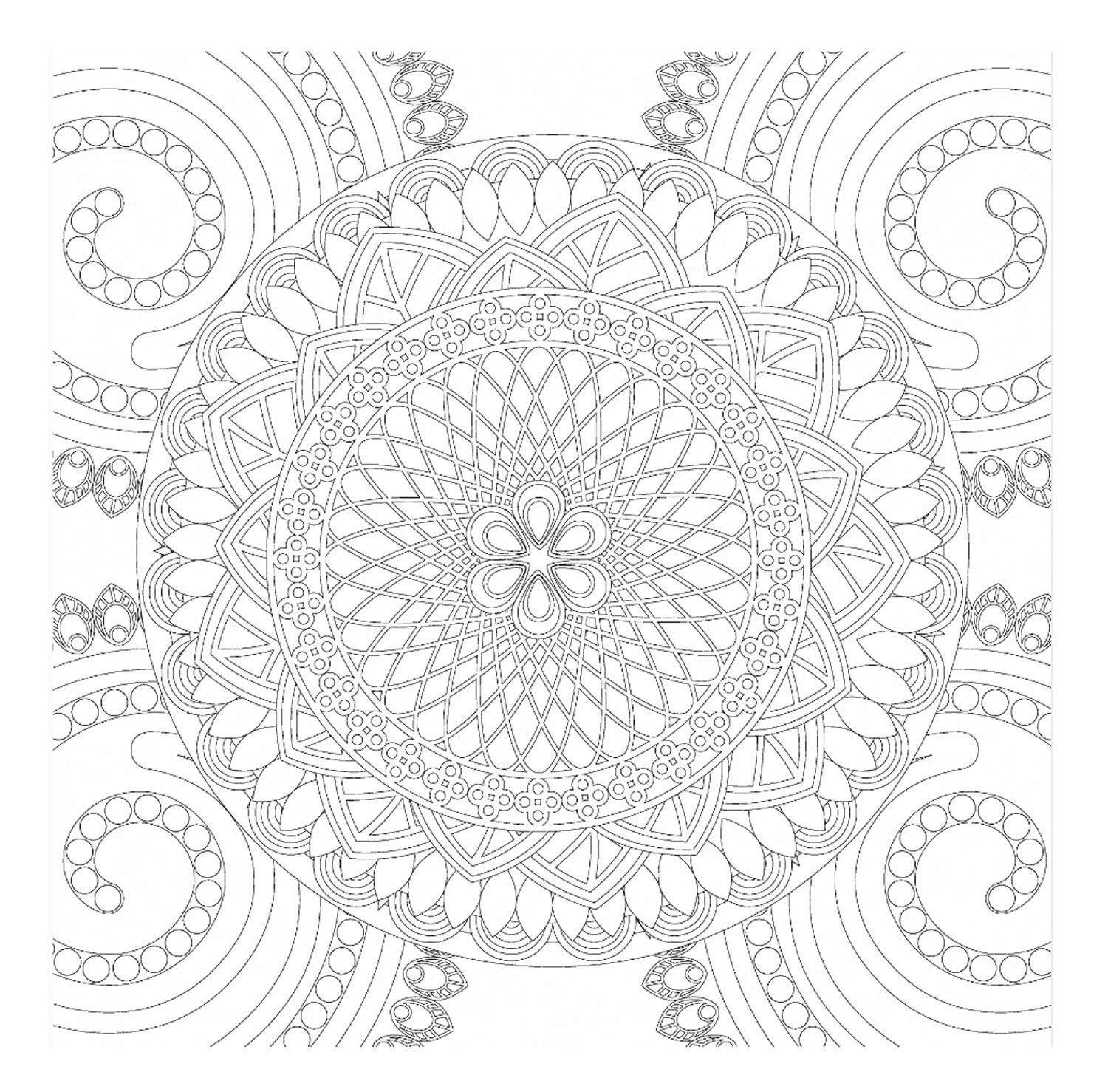 Honsell 12130 Stretcher Frame with Mandala Motif, Format 30 x 30 cm, Pre-Printed Motif for Colouring with Acrylic, Watercolour and Oil Paints and Felt and Colouring Pencils