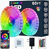 AILBTON Led Strip Lights,60ft Music Sync Color Changing, Built-in Mic,Bluetooth App Control LED Tape Lights with Remote,5050 RGB Rope Light Strips