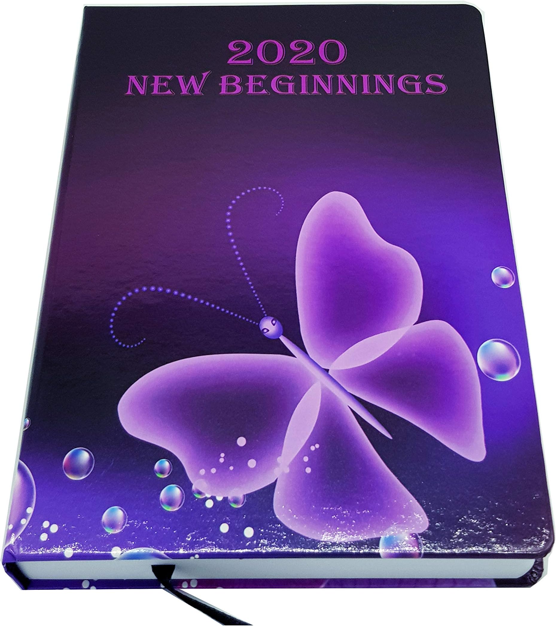 EJRange 2020 Diary Day A Page A5 Diary Planner Organiser Notebook, Gloss Cover, Ribbon, Space for Notes, Contacts, Appointments, Addresses, Calendar (Pink Flowers Butterfly)