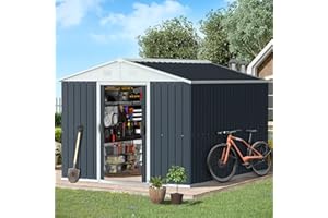 CDCASA 10x8 FT Outdoor Storage Shed, Metal Storage Sheds with Double Sliding Doors,Large Waterproof Bike Shed and Tool Shed for Garden Patio, Backyard, Dark Grey