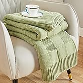 CozeCube Check Knit Throw Blanket, Sage Green Checkered Throw for Couch, Decorative Christmas Soft Cozy Warm Knitted Blanket for Bed Sofa Living Room, 50"X60"