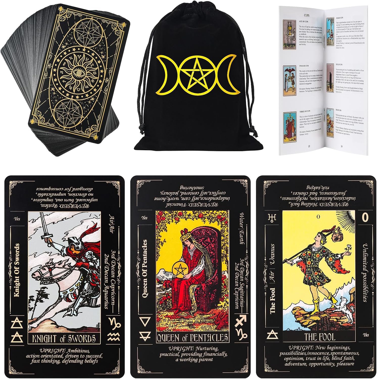 GEELBS 78-Card Tarot Deck with Guidebook & Linen Bag - Complete Set for Fortune Telling, Suitable for All Levels