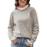 Heart Lace Sweater for Women Cute Fall Pullover Trendy Valentine Sweaters Long Sleeve Casual Knit Jumper Top