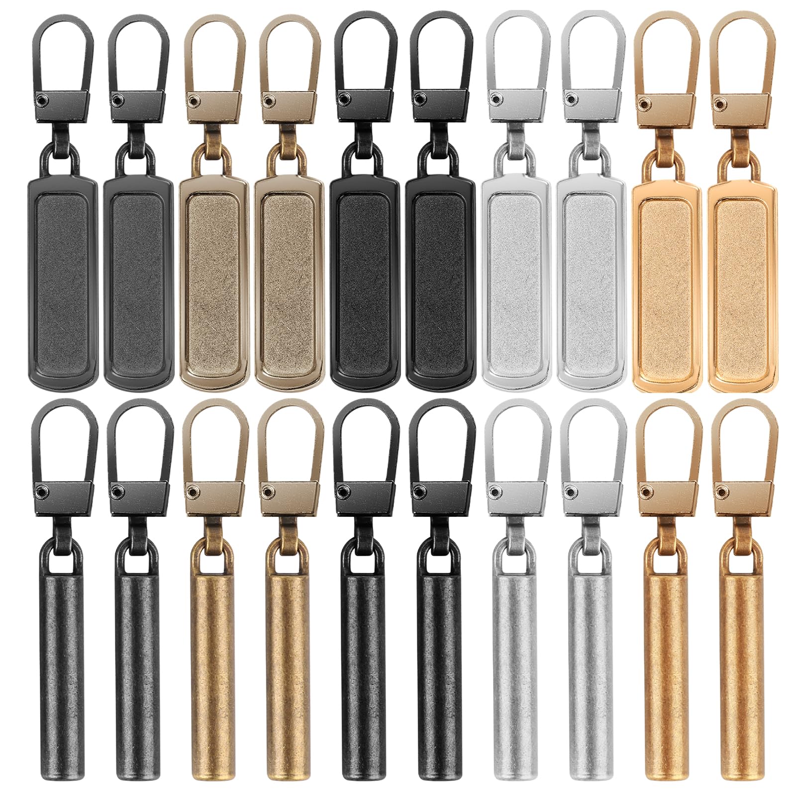 20pcs Zipper Pull Replacement, Zipper Pullers Detachable Zipper Pull Tab Repair Metal Zipper Handle/Head Cord Extender Mend Fixer Slider for Clothing Backpack Jackets Pants Boots (2 Styles)