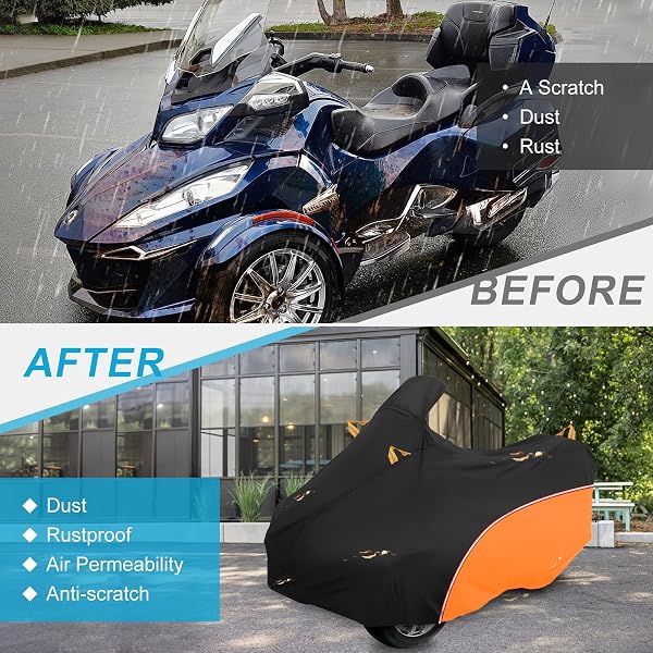 COUKOUCOVER CAN-AM RT COVER 2020-2025, CAN-AM COVER HEAVY DUTY WATERPROOF OXFORD FABRIC, ALL WEATHER WATERPROOF AND DUSTPROOF WITH REFLECTIVE STRIPE (BLACK ORANGE)