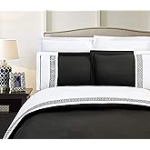 Elegant Comfort Luxurious Hotel Collection Super-Soft 1500 Thread Count Egyptian Quality 3-Piece Greek Pattern Duvet Cover Set, Full/Queen, Black