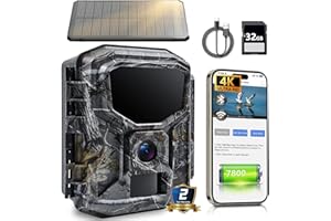 Fargarloo Trail Camera Solar Powered - 4K 60MP WiFi Game Camera, 0.1s Trigger, 65FT Detection, 7800mAh Forever Power, Low Glow Night Vision, IP66 Waterproof, 32GB Included for Wildlife Monitoring
