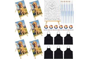 Motipuns 48 Pcs Pre Drawn Canvas Painting Set Sip and Paint Kit Pre Canvas for Adults Family Sip and Paint Party Favor DIY Virtual Party Gifts(Golden Retriever)