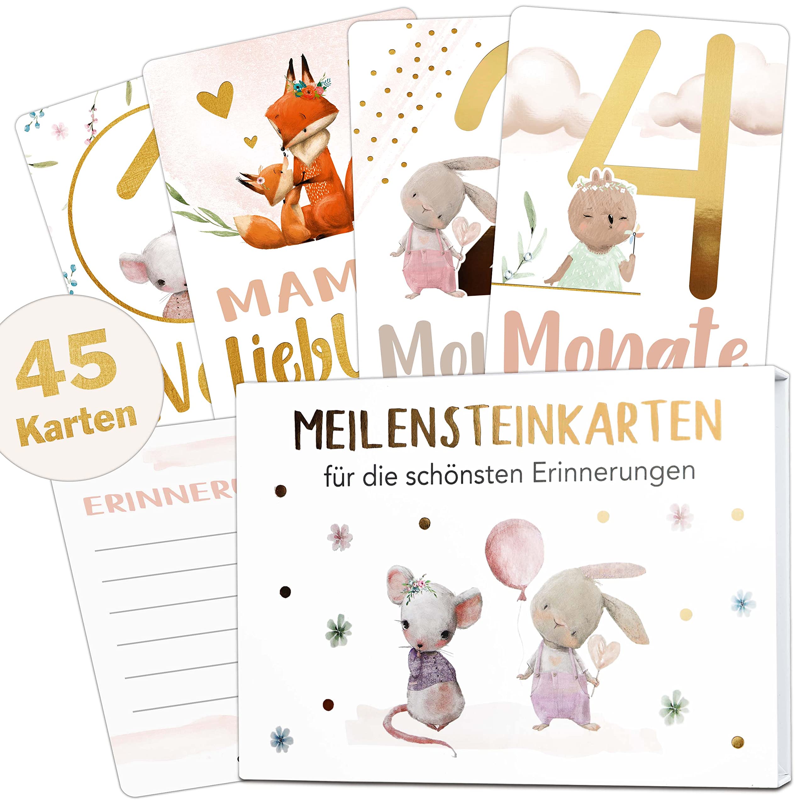 45 Baby Milestone Cards with Elegant Gold Effect for Girls Milestone Cards Set + Magnetic Gift Box Gift Idea for Birth, Christening or Baby Shower (Gold, Girl)