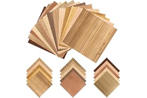 Juexica 30 Pcs 7.9" x 7.9" Wood Veneer Sheets Variety Pack Square Wood Veneers,Thickness Different, for Marquetry, Inlay, Woodworking Projects(Brown)