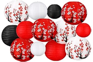BENCAILOR 13 Pcs Chinese Japanese Paper Lantern Red Cherry Blossom Decorative Hanging Lantern Hibachi Party Decorations for Chinese New Year Home Restaurant Wedding Decor(Dark Color)