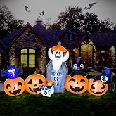 DomKom 8FT Halloween Inflatable Decorations, Blow Up Pumpkins and Tombstone Ghost Cat Bat Spider, LED Lights, Holiday Decoration for Halloween Party Outdoor, Yard, Garden Lawn Décor