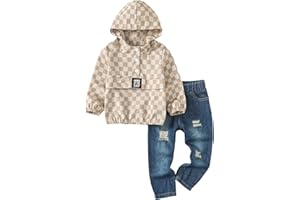 SAEABY Toddler Boy Clothes Baby Boy Outfit Letter Prints Hoodies Top Ripped Jeans Cute Boys Clothing Set Fall Winter
