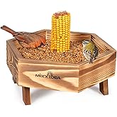 MIXXIDEA Ground Bird Feeder for Outdoors, Wooden Mesh Seed Tray for Bird Feeders, Great Attracting Garden Yard Decoration for Wild Birds Squirrels Chicken Dove, Brown